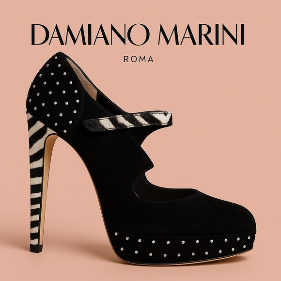 🆕🏷️  RDamiano Marini | Zebra Ponyhair Swarovski Platform Heels | Made in Italy - Picture 2 of 13